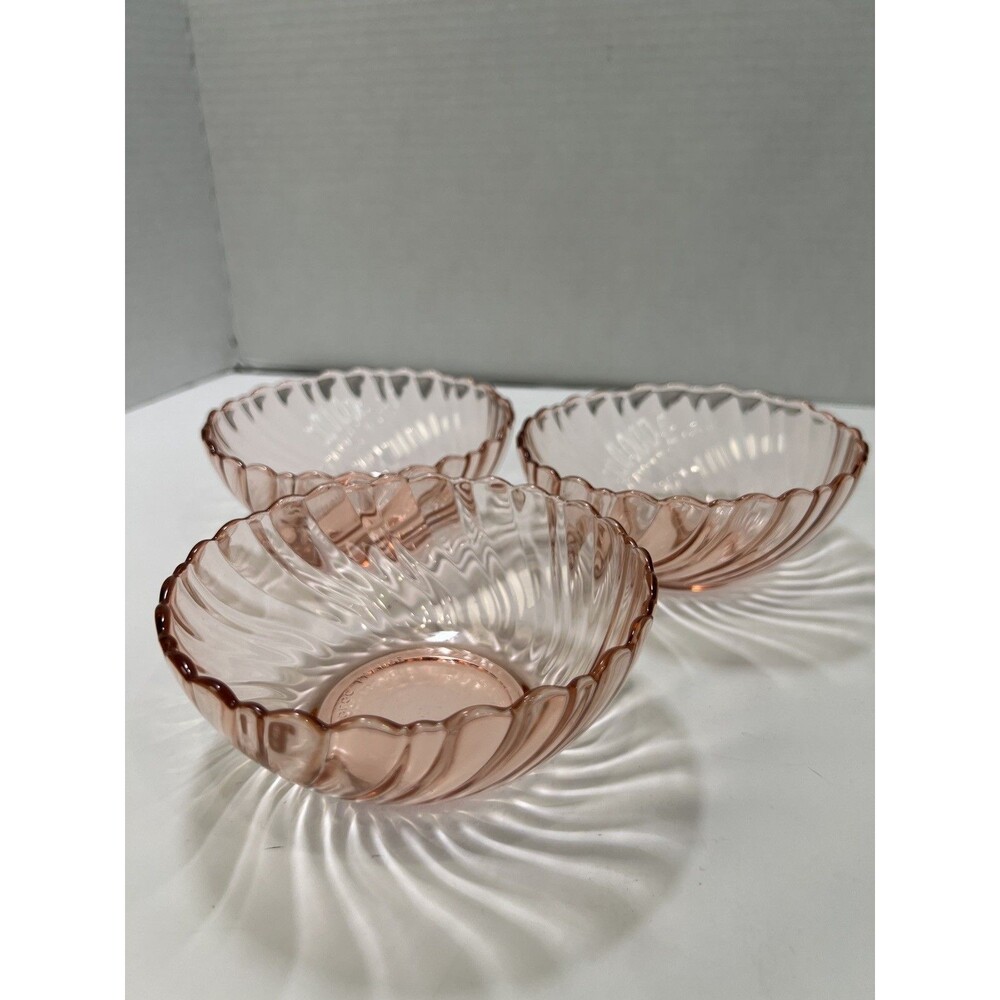 3 Arcoroc France  Pink Swirl spiral Depression Glass Small Bowl 5 1/8" Vintage